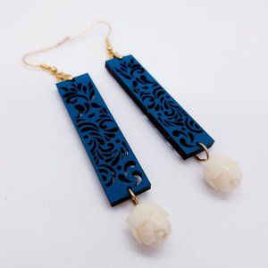 Carved Cutout | Wood | Dangle | Drop Earrings | Boho | Ethnic | Bodhi Lotus